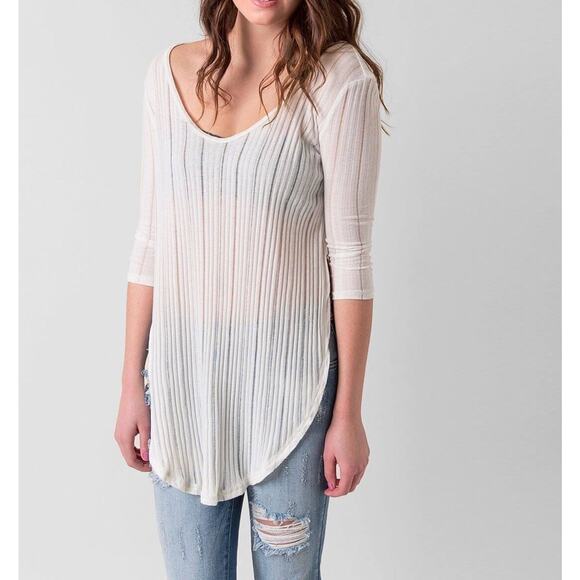 We The Free Tops - Free People Top Shirt White Sheer Side Slit 3/4 Sleeve We The Free XS